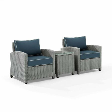 CLAUSTRO Bradenton Outdoor Wicker Armchair Set - Side Table & 2 Armchairs, Navy & Gray - 3 Piece CL3051579